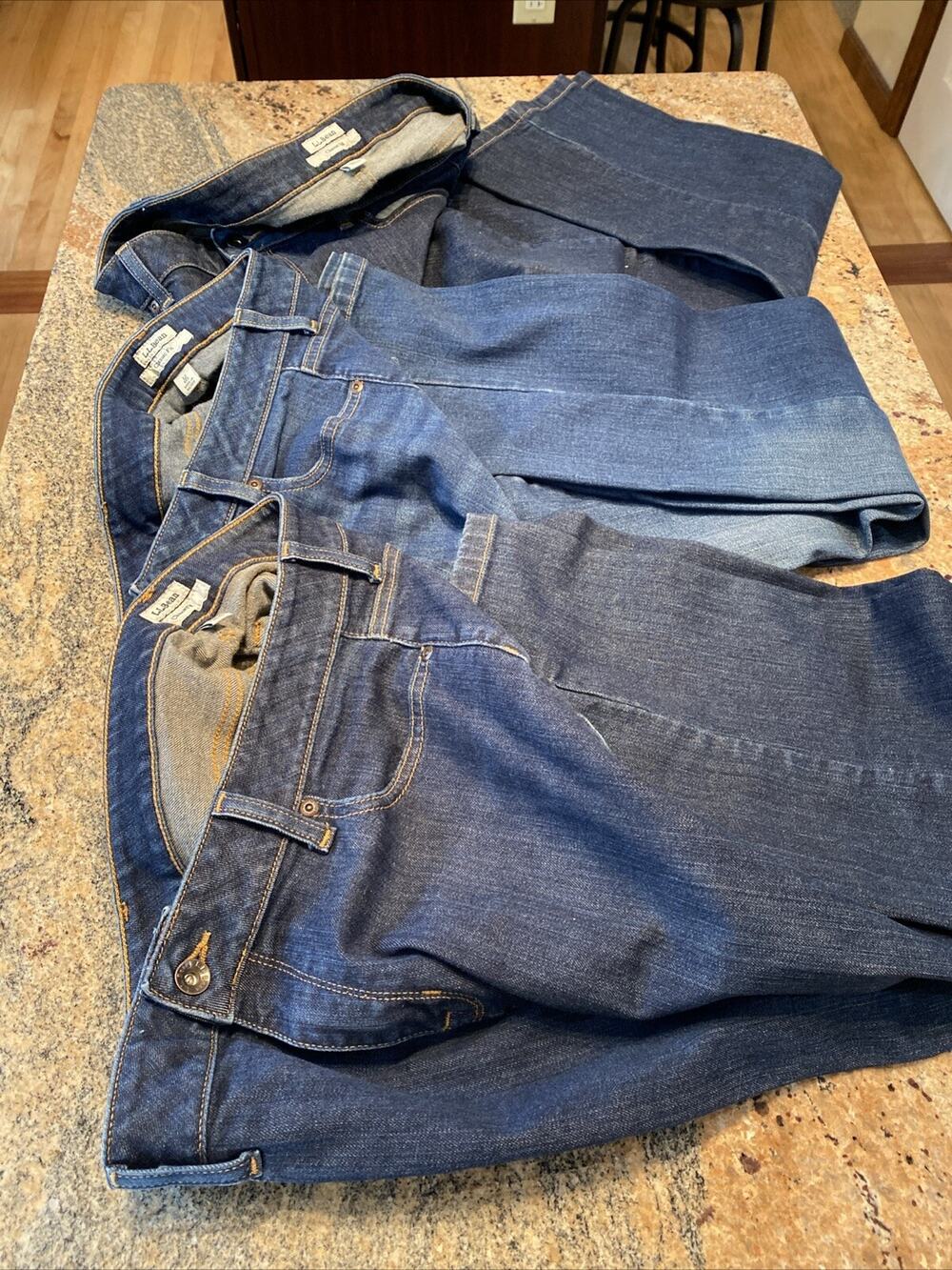 3 PAIR Women’s L.L. BEAN Classic Fit Denim Straight Leg Blue Jeans, Size 12 EUC
